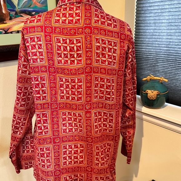 Vtg. 80's GAP Airy Cotton Voile Long Sleeved Red Print Blouse - sz S - Picture 2 of 9